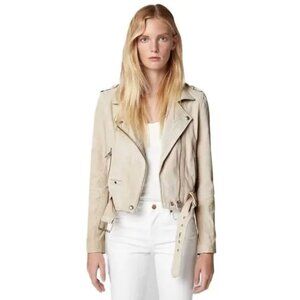 BLANKNYC Blank NYC Suede Moto Jacket White Sand Sz Small Belt Waist Zip